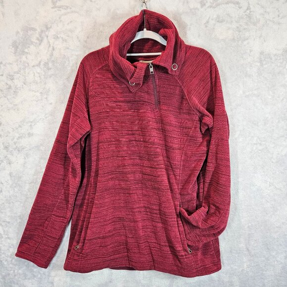 Avalanche Womens L Red Quarter-Zip Pullover fleece Zipper Pockets Thumbholes - Picture 2 of 11